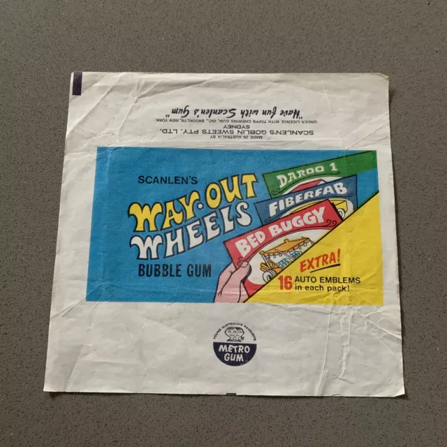 SCANLENS TRADING CARD WAX WRAPPER WAY-OUT WHEELS - Excellent Condition