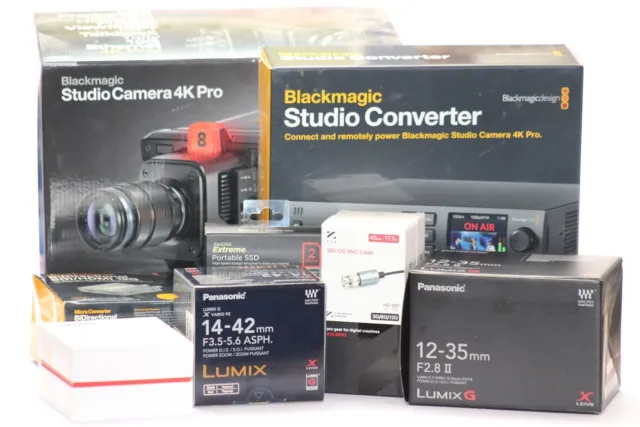Blackmagic Design Studio Camera 4K Pro, Studio Converter, Lumix Lenses, HDMI-SDI