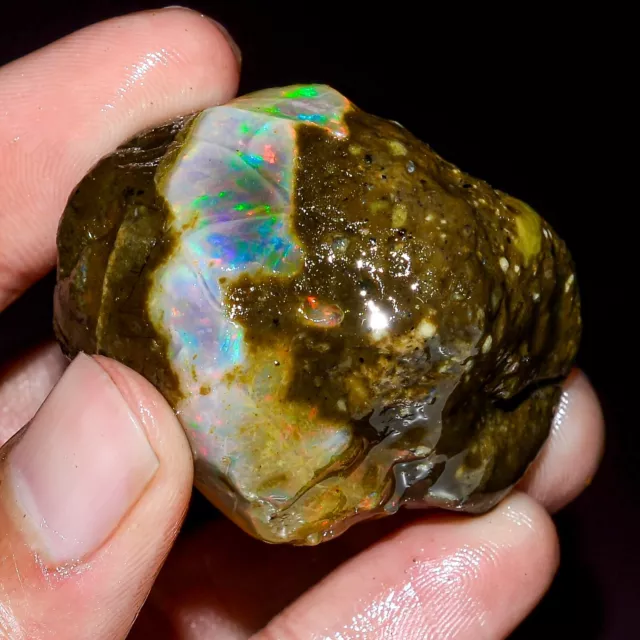 Black Opal Rough WeloFire Ethiopian Raw Opal Crystal Flashy Rough Gemstone 158CT