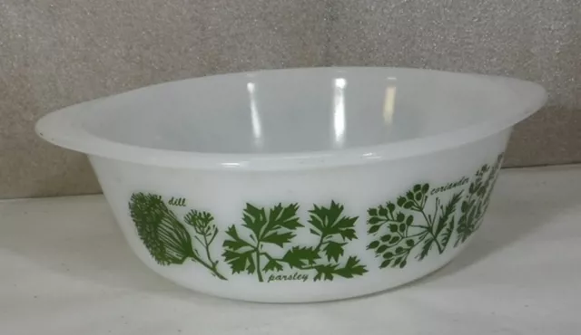 Vintage Glasbake Glassbake J2600 Milk Glass Casserole Dish Herb Garden 1.5 Quart