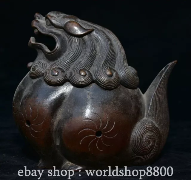 7" Marked Chinese Pure Copper Dynasty Palace Lion Censer incense burner