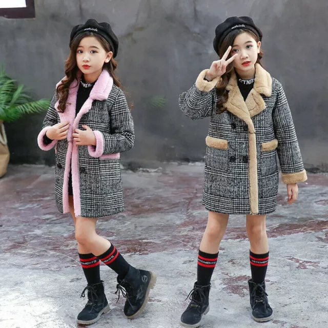 Kids Girls Lattice Coat Button Jacket Thicken Parka Winter Warm Outerwear Baby