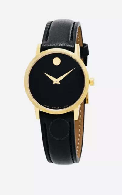 Brand New Movado Ladies Museum Classic Yellow Gold Black Dial Watch 0607319