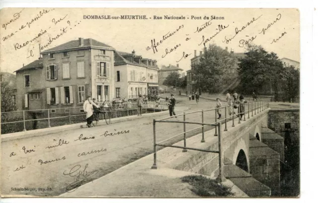 CP 54 MURTHE-ET-MOSELLE - Dombasle sur Meurthe - Rue Nationale - Pont du Sanon