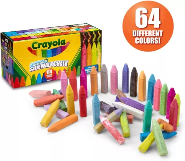 CRAYOLA 51-2064 Washable Sidewalk Chalk, 64ct, Includes Glitter & Neon x 2 pack'