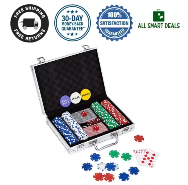 Juego de Poker Completo con Fichas Dados Barajas Naipes 200 Piezas con Estuche