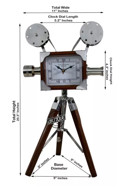 Antik Holz Tischuhr Studio Film Projektor Kamera Uhren Wohndeko Geschenk