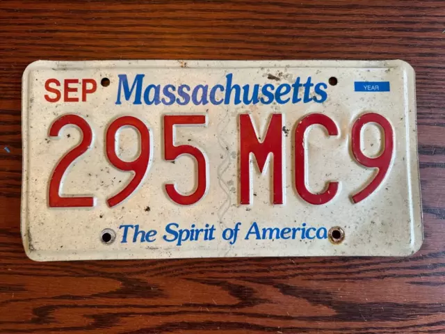 Massachusetts License Plate 295 MC9 Spirit of America MA USA Authentic September