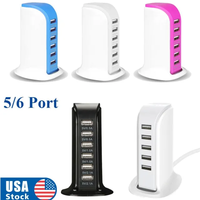 6/5 Multi Port usb Hub Charger Station Tower Desktop Wall Charger Power Adapter