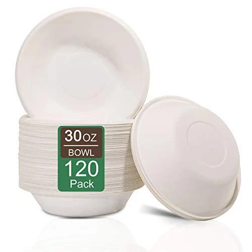 120PCS Biodegradable Paper Bowls - 30OZ Compostable Bowls Heavy Duty Nature