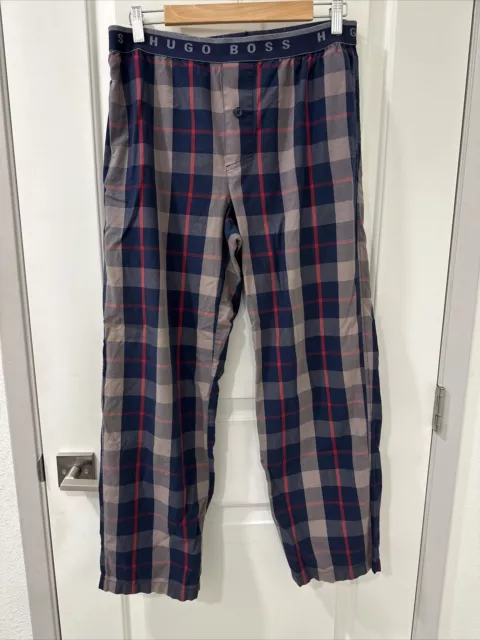 Hugo Boss Pajama Pants Mens Small Plaid Blue Red Cotton Lightweight Loungewear