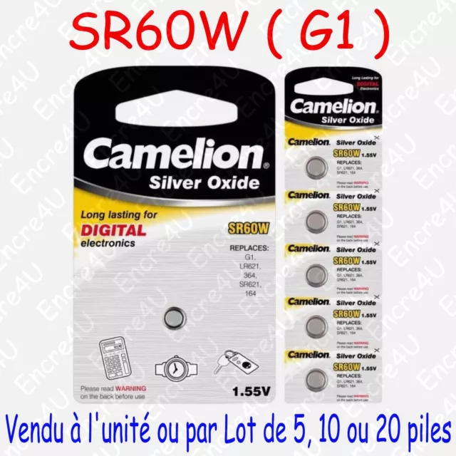 Pile Bouton SR Oxyde d'argent 1,55V : SR60W G1 164 364 SR621 LR621 : x 1 5 10 20