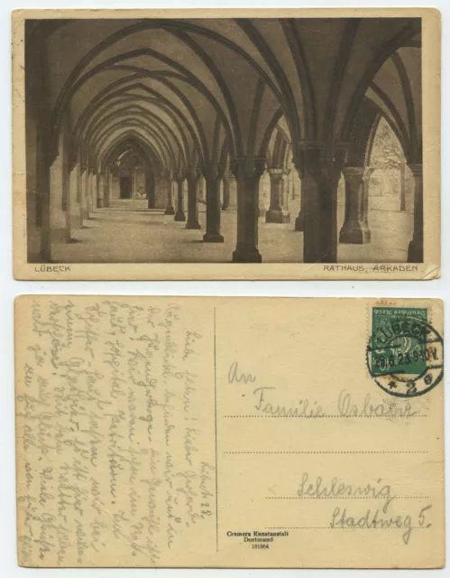 86237 - Lübeck - town hall, arcades - postcard, run 29.6.1923