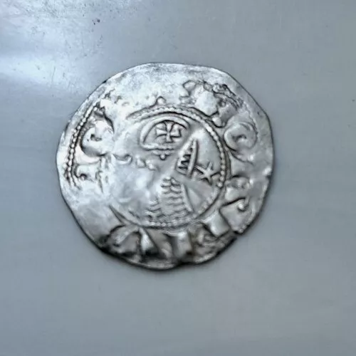 CRUSADERS 1163-1188 AD Bohemond III in helmet silver Denier. Antioch 0.87g 19mm