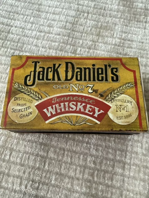 Vtg Jack Daniels Whiskey Old No 7 Tin Metal Matchbox & Cover Sleeve 3