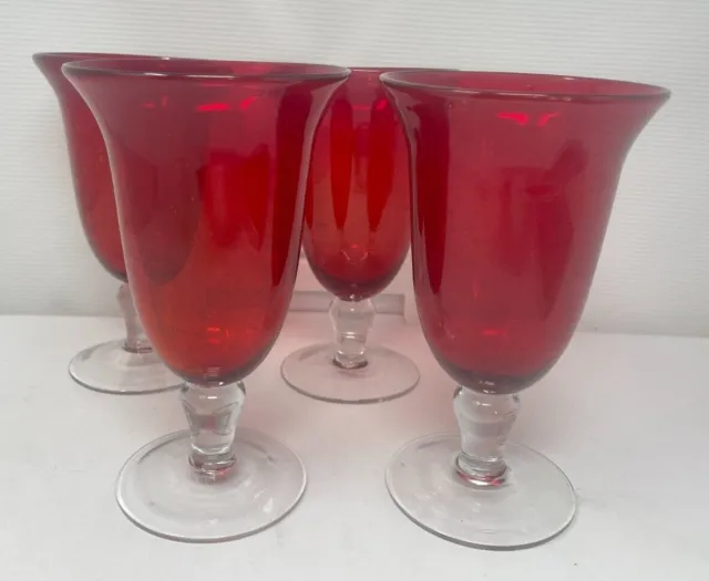 Artland Iris Ruby Red 7.5" Iced Tea Glasses Hand Blown Seeded Bubble Glass