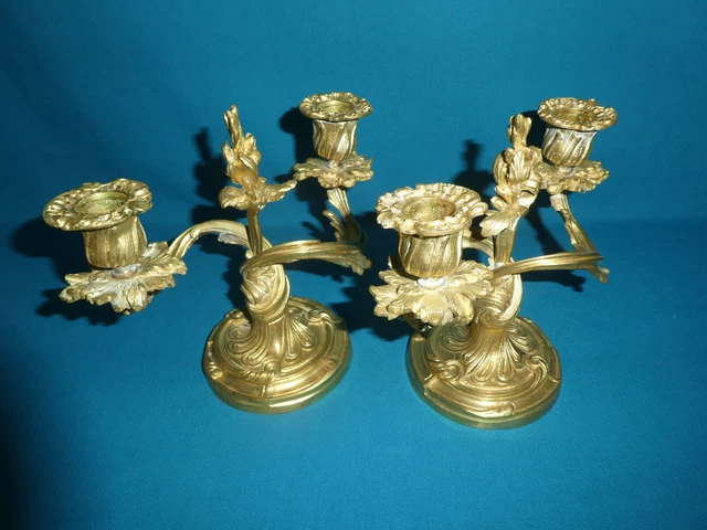 Fin Xix° Paire De Candélabres En Bronze Doré Style Louis Xv
