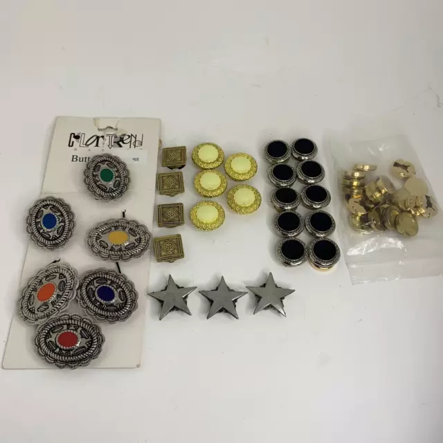 Lot Vintage Button Covers Southwest Stars Black Silver Blanks '80s