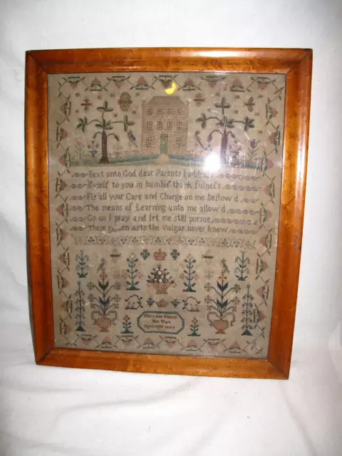 Antique Needlework Sampler by Mary Ann age 8 years Bright, Colorful & Skillful