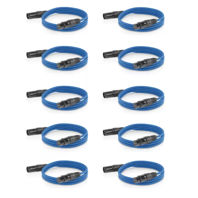 10x ETEC XLR Audio Kabel 3m Mikrofonkabel DMX OFC-Kupfer symmetrisch blau