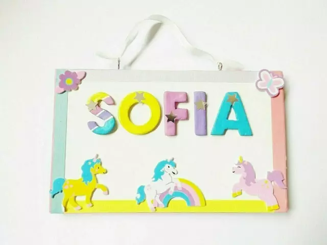 Unicorns Name Plaque Bedroom Nursery Door Sign Home Decor Custom Childrens Gift