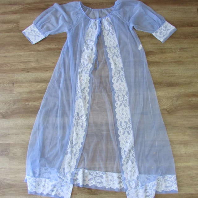 VINTAGE MOVIE STAR See Thru Lace Long Night Gown Light Blue Women’s