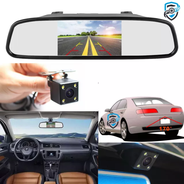 4.3" Car Rear View Mirror Monitor+Reverse Backup Camera Night Vision Waterproof