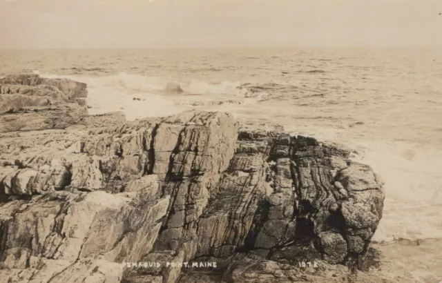 Rppc, PEMAQUID POINT, BRISTOL MAINE, Significant Beach Rock, 1939  REAL PHOTO