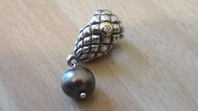 Pandora Silver and 14k Gold Grapes With Black Pearl and Diamond Charm