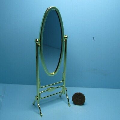 Dollhouse Miniature Brass Cheval Floor Mirror B0246