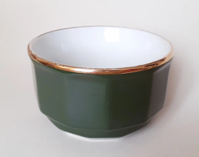 VTG APILCO FRANCE green & gold open sugar bowl H2⅜in 6cm porcelain EUR