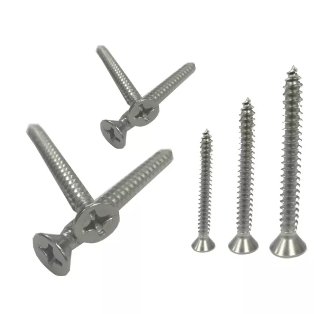 Self Tapping Wood Screws A4 STAINLESS STEEL Countersunk Chipboard Full Thread 2