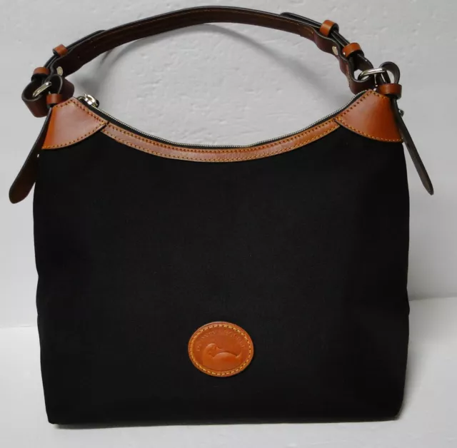 Dooney & Bourke Large Erica Nylon Hobo Shoulder Bag Leather Trim Black IN479-BL