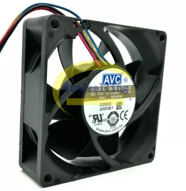 AVC DS08025R12U P190 80mm PWM Fan – 12V 0.70A 4-Pin 80x80x25mm 64CFM