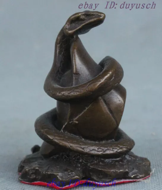 Chinese FengShui Pure Bronze Zodiac Snake twine Wealth YuanBao Staute Figurine