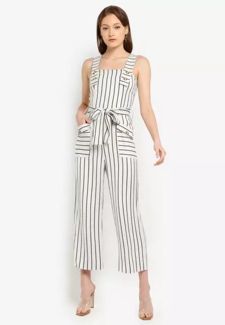 TOPSHOP Ivory Striped Sleeveless Jumpsuit Dungaree Wide Crop Leg