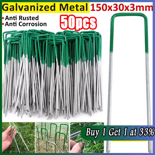 Artificial Grass Pegs Half Green U Pins Galvanised Steel Pegs Membrane Fabric UK