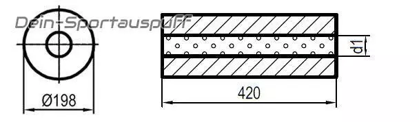 Silencieux Universel Inox Rond 198mm 1-Rohr L:420mm En / Dehors 63,5/63,5mm