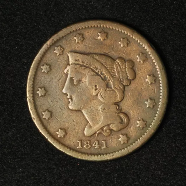 1841 1c Braided Hair Large Cent - Free Shipping USA