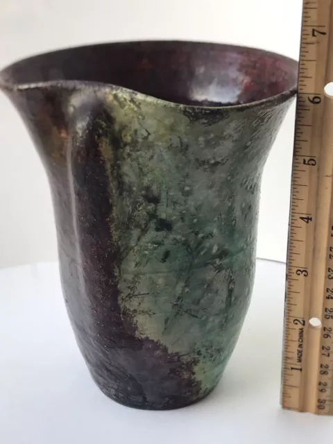 Studio Art Raku Pottery Vase Artist Signed 'Krakow' Handmade Wide Mouth