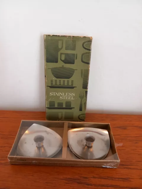 Vintage Boxed Sunnex Stainless Steel 2x Candle  Holder