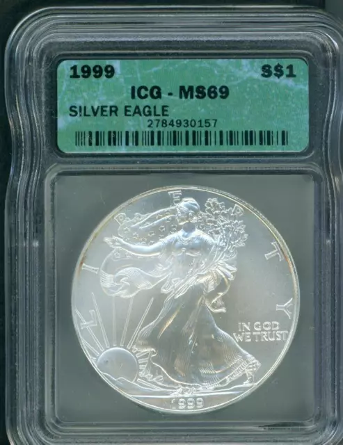 1999 American Silver Eagle ASE S$1 ICG MS69 MS-69 BEAUTIFUL Premium Quality PQ++