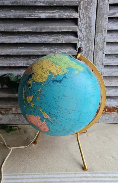 Ancien Globe Mappemonde Cartes Taride En Verre Lumineux Tripode