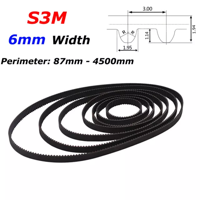 S3M Synchronous Timing Belt Closed Loop Rubber 6mm Width 3D Printer Pulley CNC