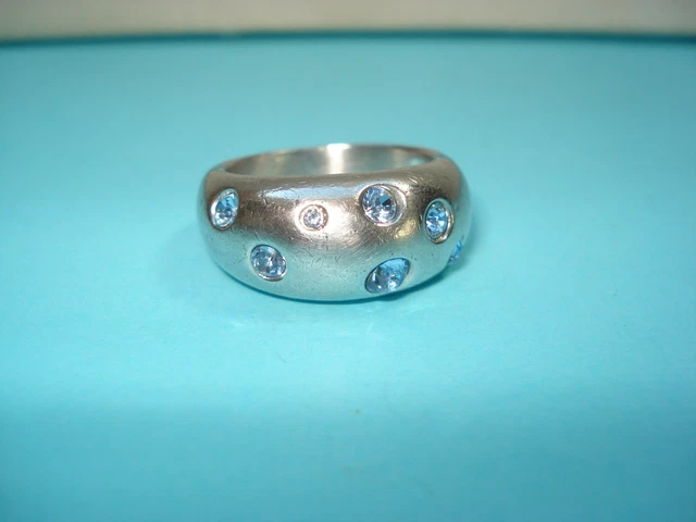 Bague Argent Vintage Cœur Cristal - Années 80 - Taille 51 - Occasion Rétro