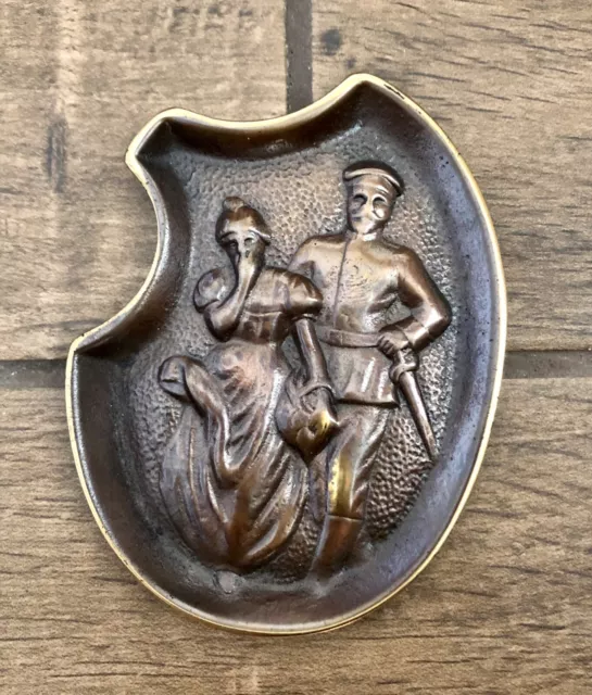 Antique Michael's Art Nouveau Naughty Man Lifting Skirt Bronze 2-Sided Tray