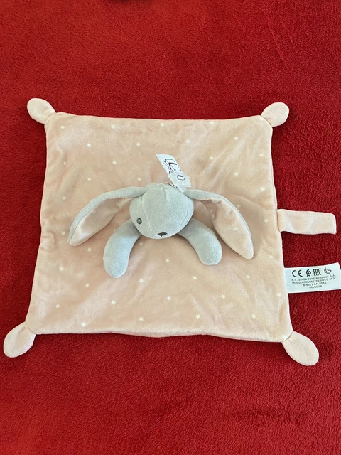 🇫🇷 Doudou Plat Lapin Gris Rose Étoiles Nouettes Tetine Kiabi 100 % Neuf