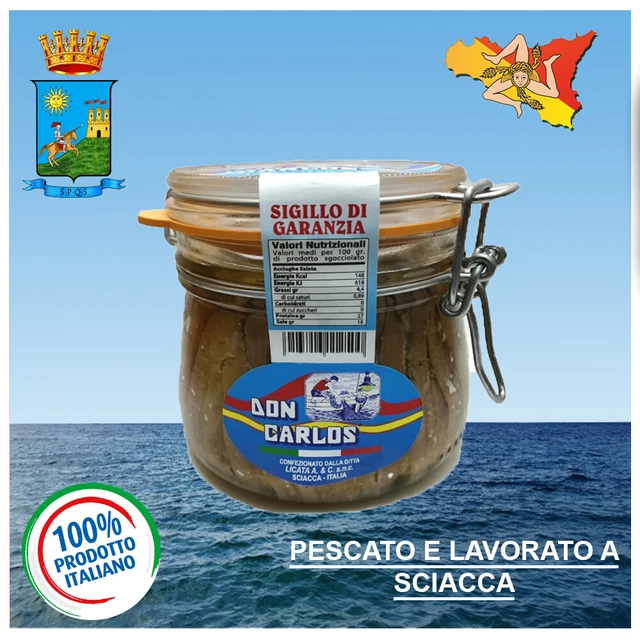 Filetti di Acciughe  di Sciacca sott'olio da  550g  Don Carlos Qualita' Premium
