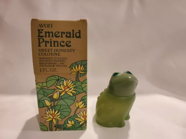 Vintage 1970's Avon Bottle "Emerald Prince" Frog Moonwind Cologne 1oz  New Full