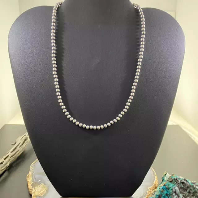 Navajo Pearl Beads 3 mm Sterling Silver Necklace Length 16" For Women